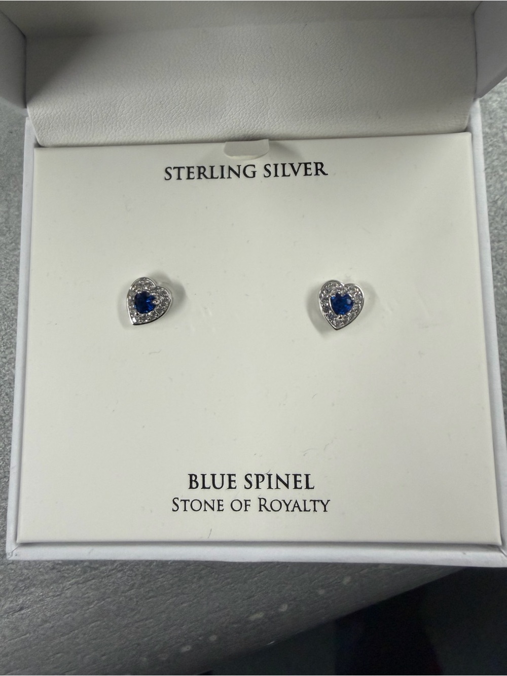 Macy's Sterling Silver Heart Earrings with Blue Spinel Centers